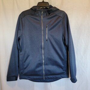 IZOD Mens Hooded Blue Heather Fleece Lined Softshell Jacket Full Zip Size Small